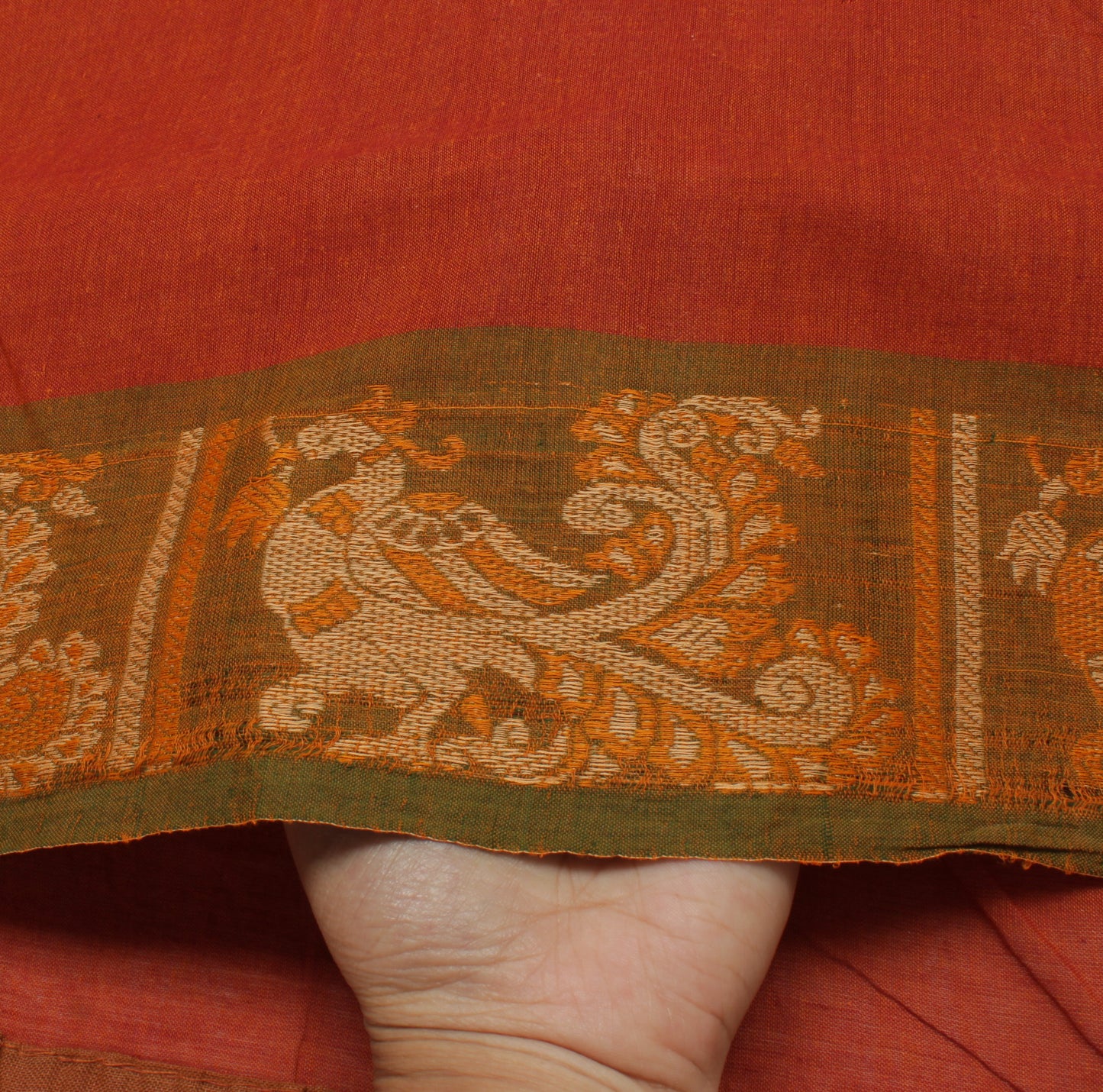 Sushila Vintage Rust Indian Saree 100% Pure Cotton Woven Sari Craft 5 YD Fabric
