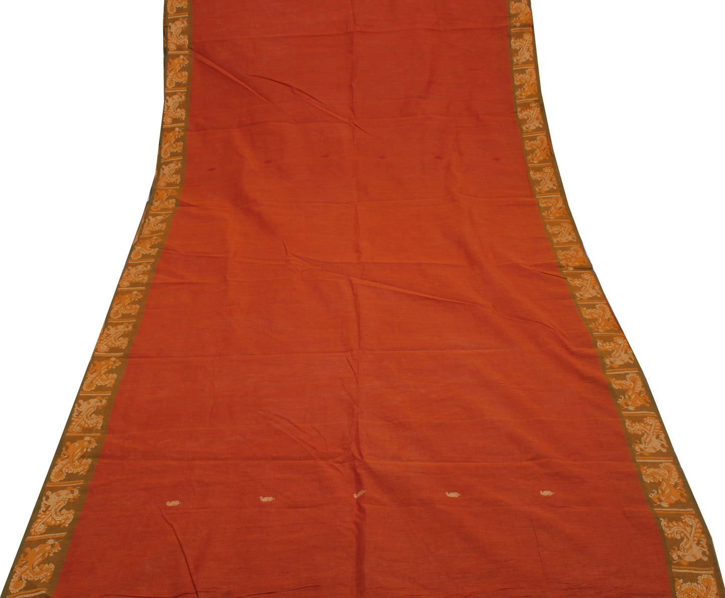 Sushila Vintage Rust Indian Saree 100% Pure Cotton Woven Sari Craft 5 YD Fabric