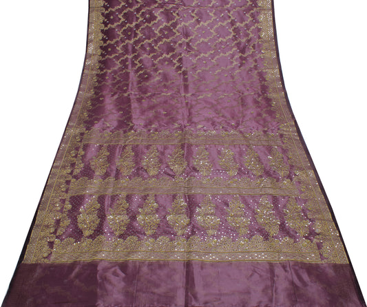 Sushila Vintage Mauve HEAVY Saree Tissue Banarasi Handloom Floral Zari 6YD Sari