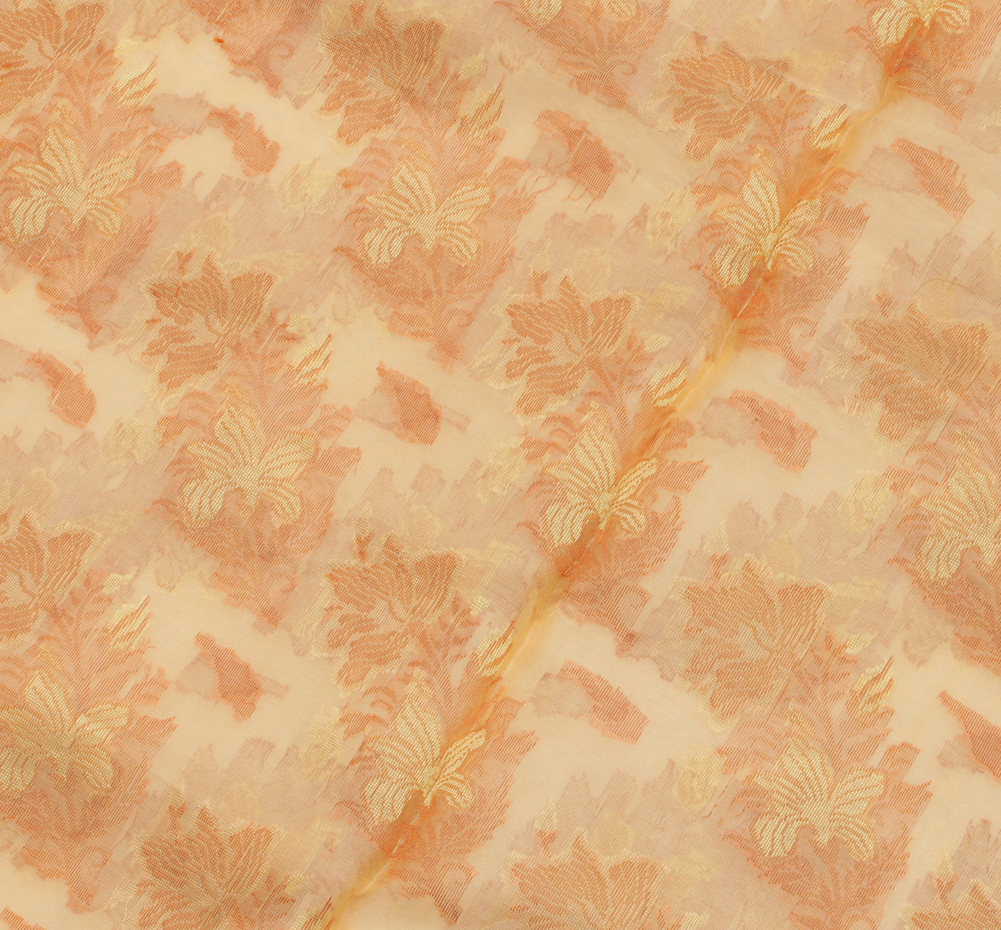 Sushila Vintage Beige Saree Pure Silk All Over Woven Floral Sari Craft Fabric