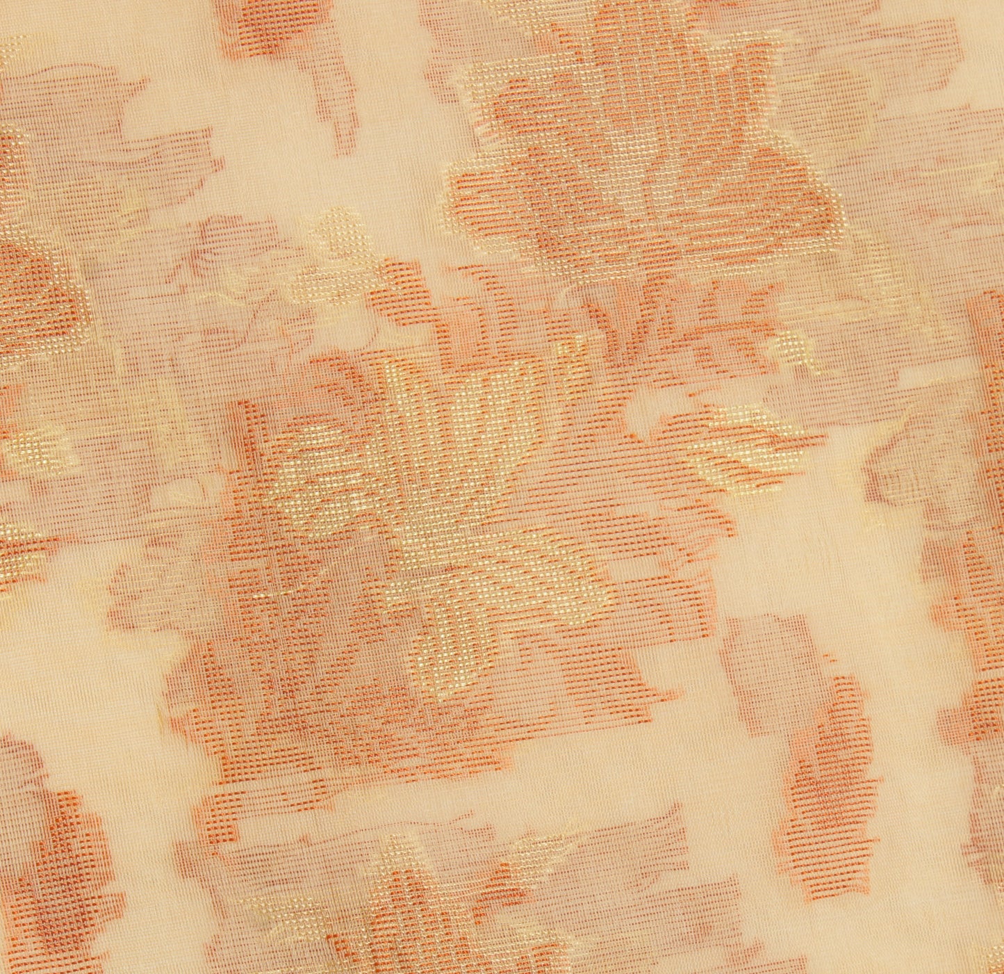 Sushila Vintage Beige Saree Pure Silk All Over Woven Floral Sari Craft Fabric
