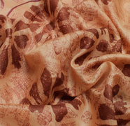 Sushila Vintage Peach Saree Pure Silk Hand Beaded & Printed Floral Sari Fabric