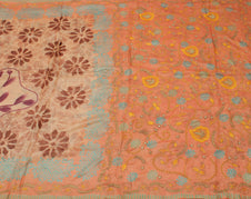Sushila Vintage Peach Saree Pure Silk Hand Beaded & Printed Floral Sari Fabric