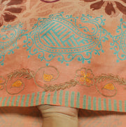 Sushila Vintage Peach Saree Pure Silk Hand Beaded & Printed Floral Sari Fabric