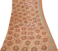 Sushila Vintage Peach Saree Pure Silk Hand Beaded & Printed Floral Sari Fabric
