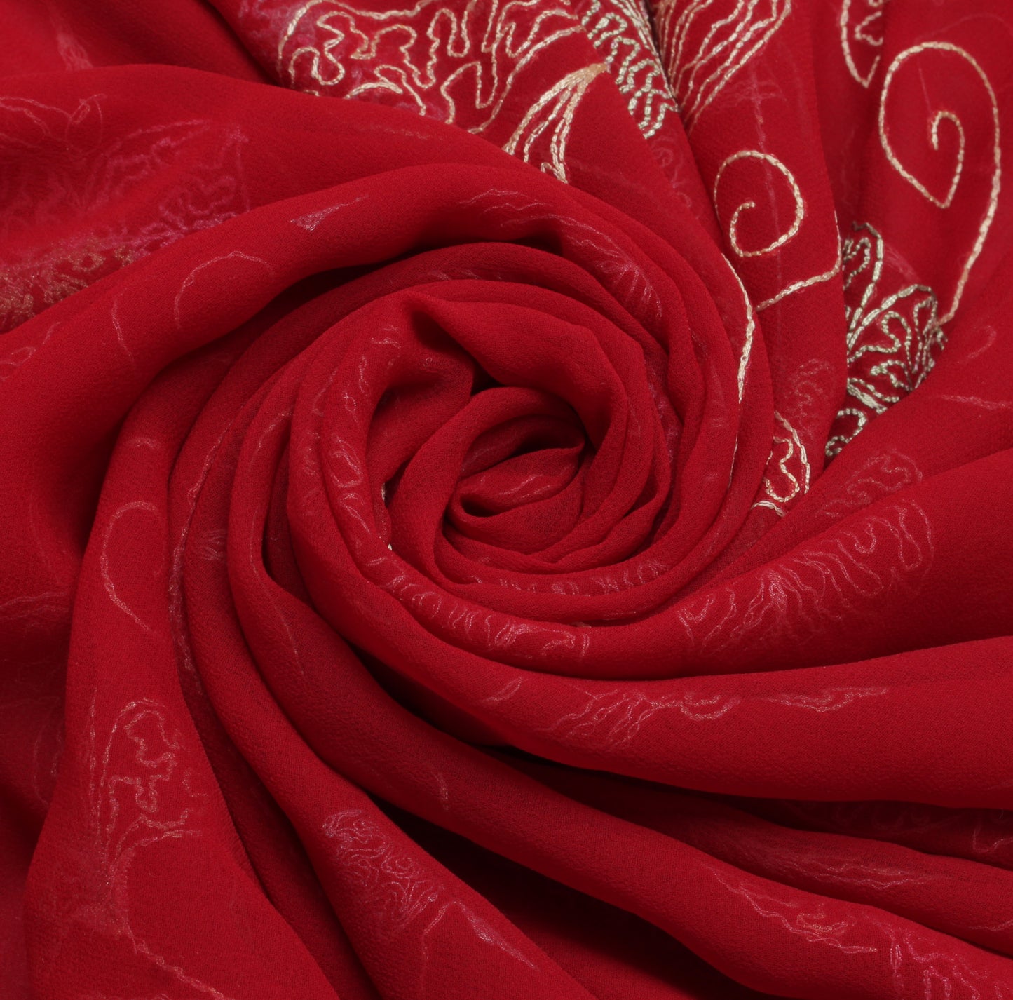 Sushila Vintage Red Saree Blend Georgette Silk Embroidered Floral Sari Fabric