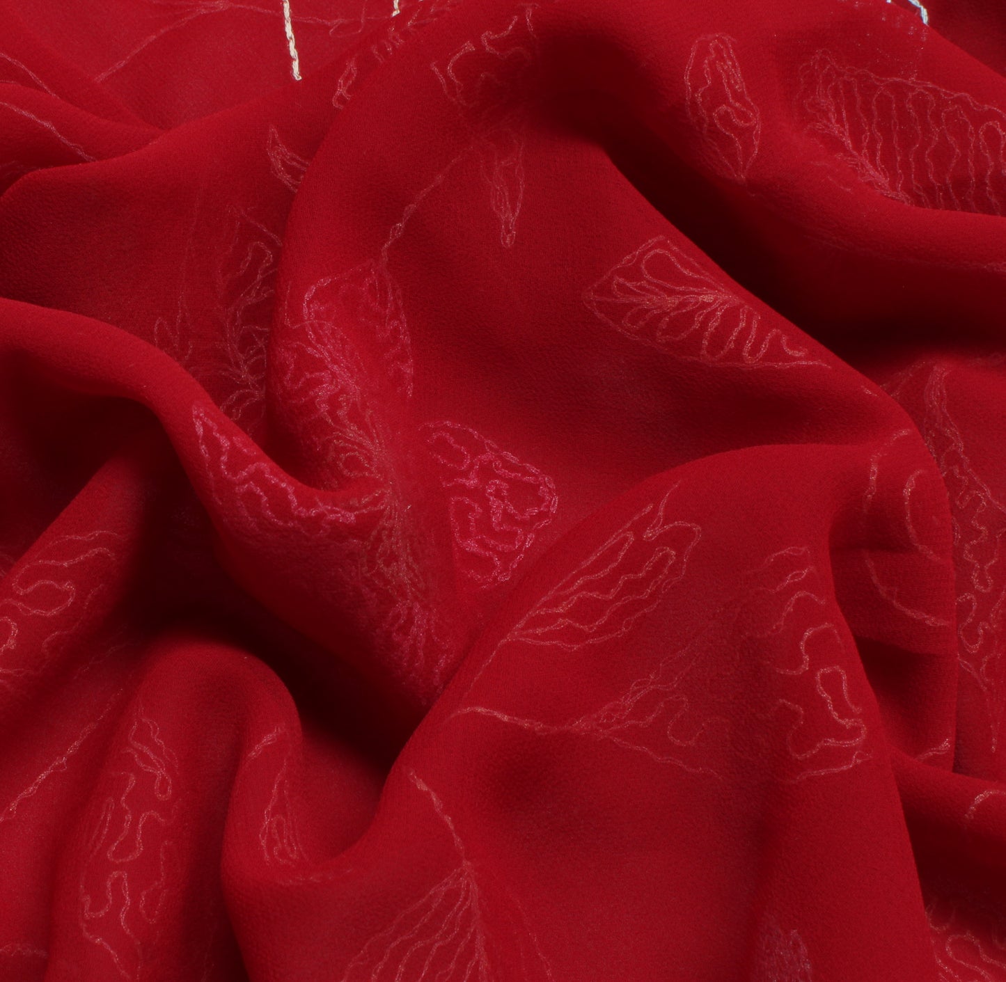 Sushila Vintage Red Saree Blend Georgette Silk Embroidered Floral Sari Fabric