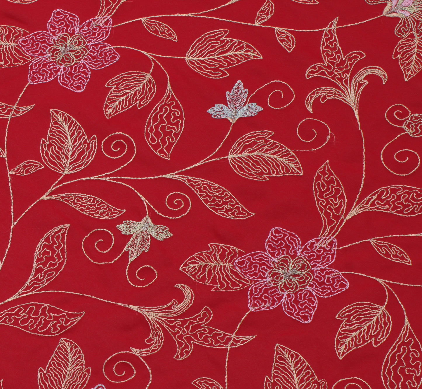 Sushila Vintage Red Saree Blend Georgette Silk Embroidered Floral Sari Fabric