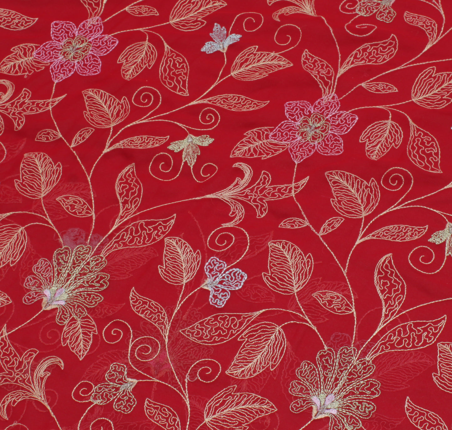 Sushila Vintage Red Saree Blend Georgette Silk Embroidered Floral Sari Fabric