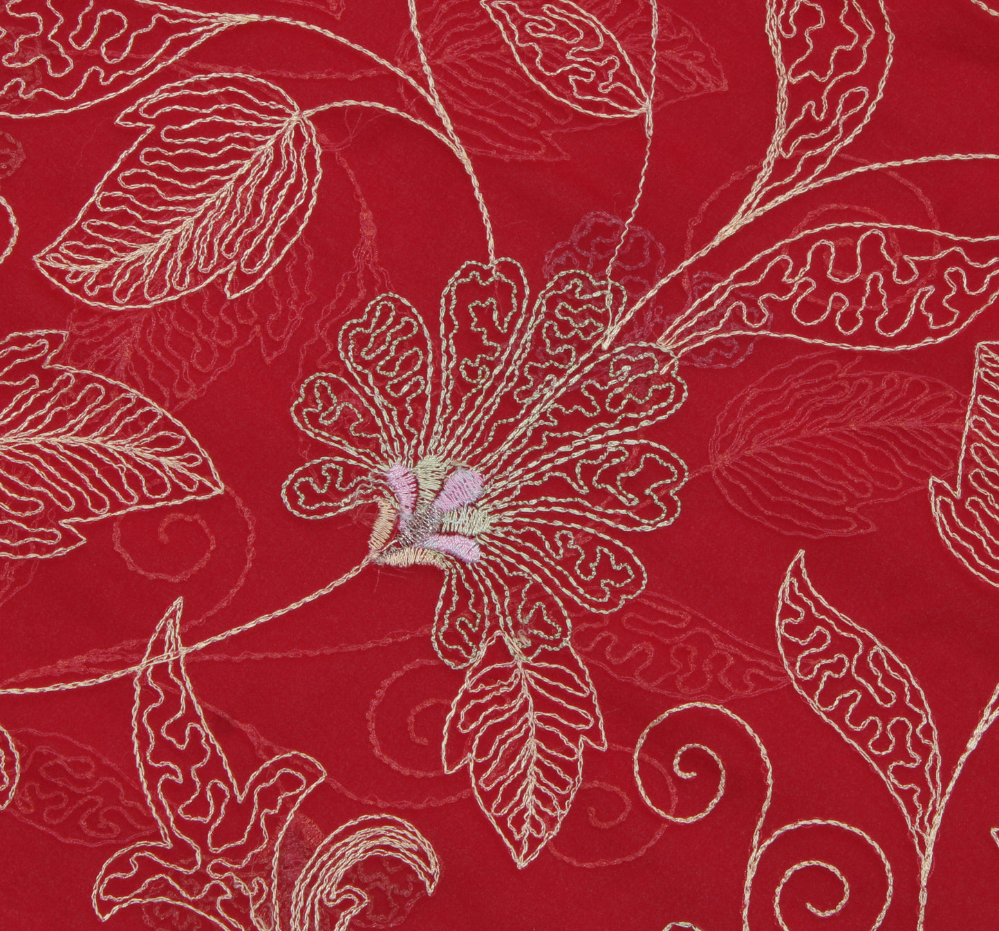 Sushila Vintage Red Saree Blend Georgette Silk Embroidered Floral Sari Fabric