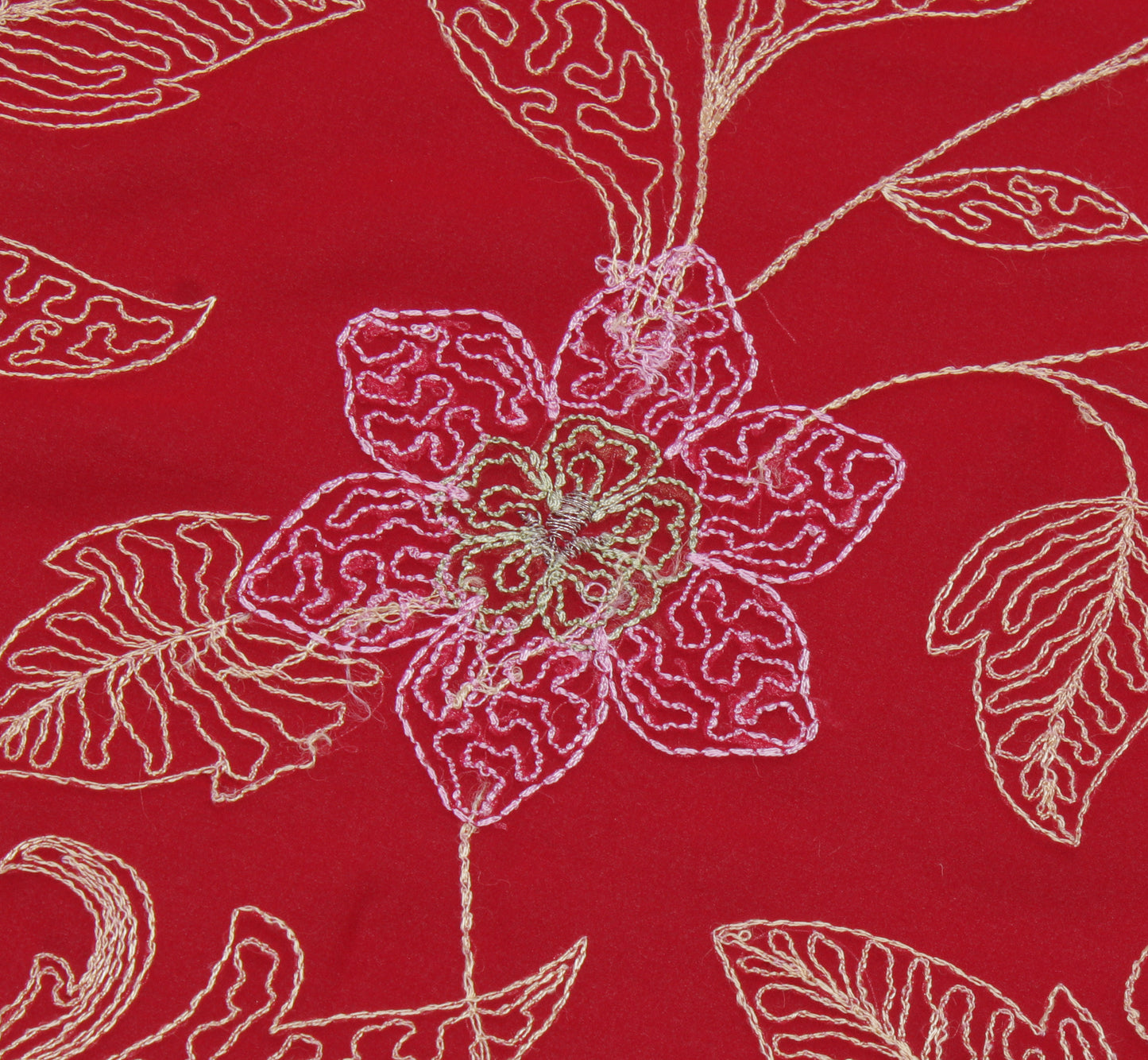 Sushila Vintage Red Saree Blend Georgette Silk Embroidered Floral Sari Fabric