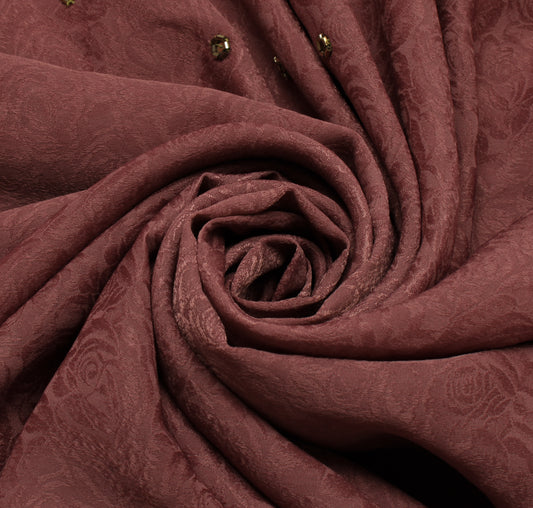 Sushila Vintage Mauve Saree Blend Georgette Silk Hand Beaded Floral Sari Fabric