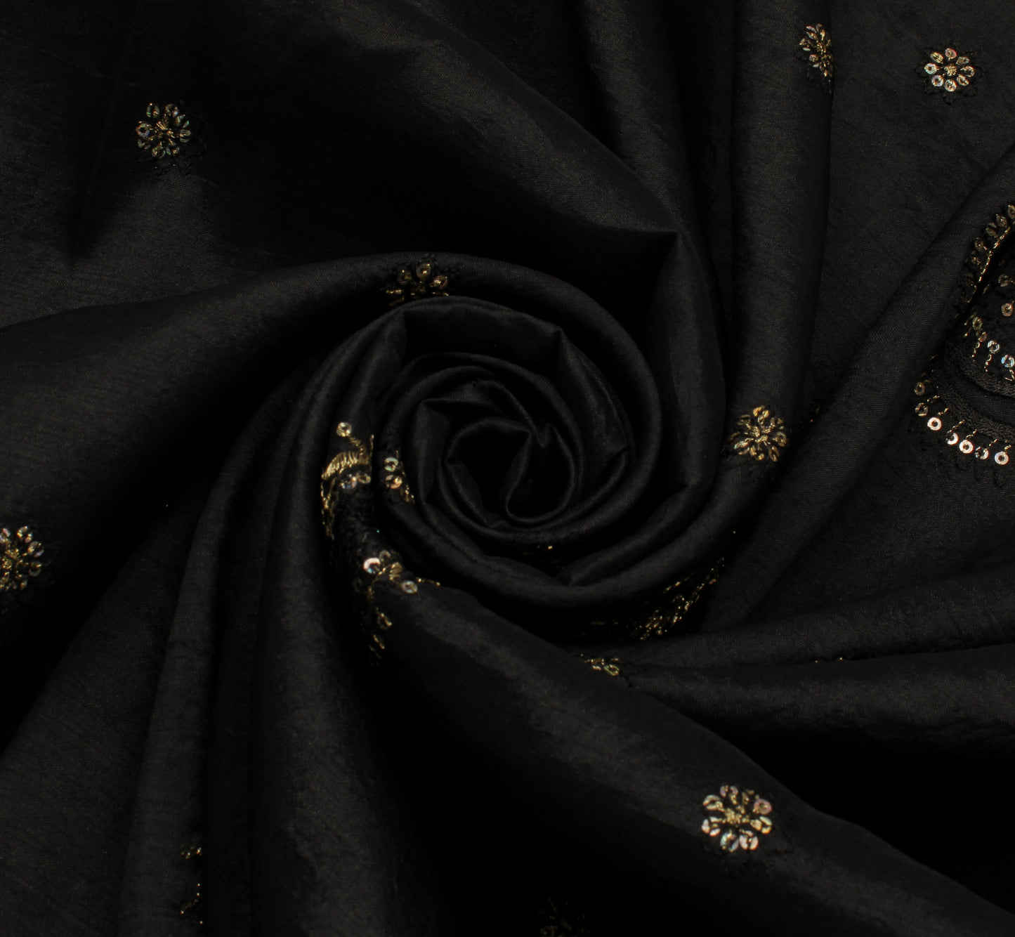 Sushila Vintage Black Saree Pure Silk Hand Embroidered Paisley Sari Craft Fabric