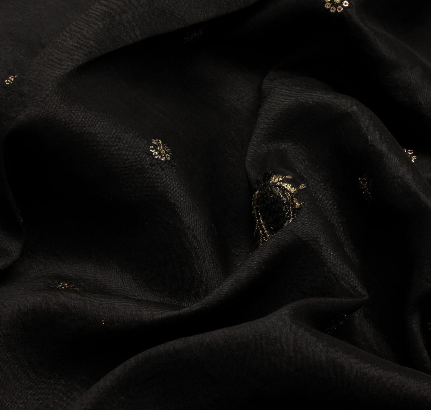 Sushila Vintage Black Saree Pure Silk Hand Embroidered Paisley Sari Craft Fabric