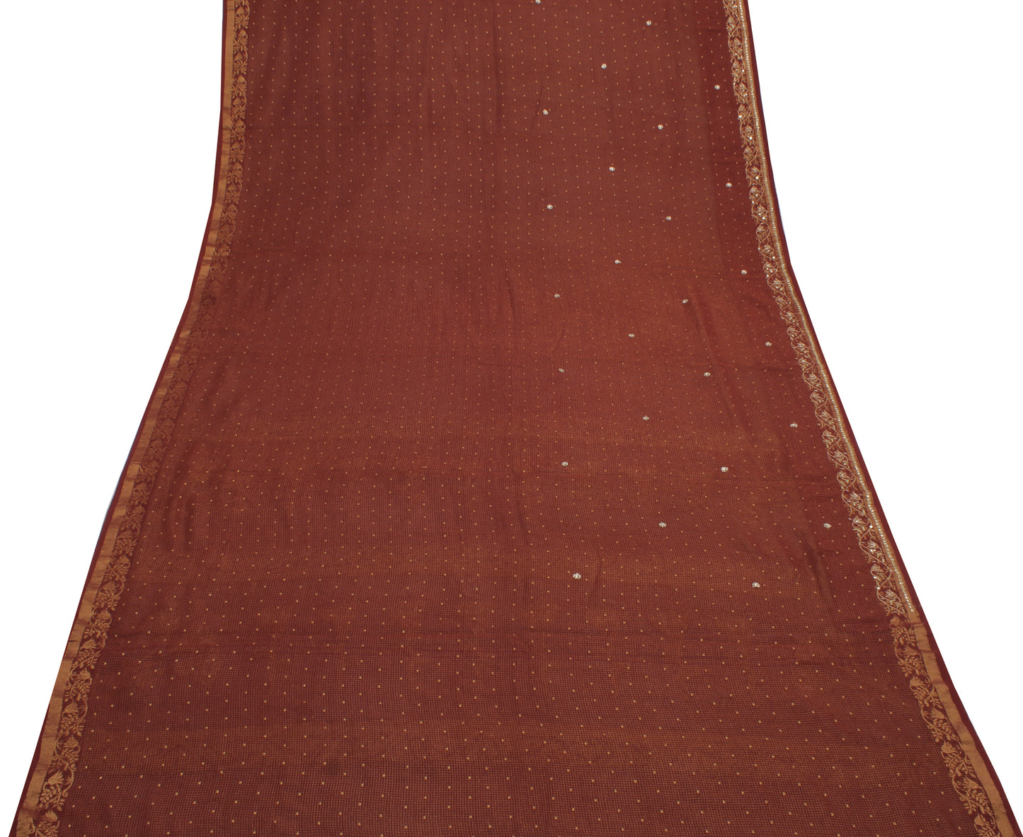 Sushila Vintage Maroon Saree Pure Georgette Silk Hand Beaded & Woven Sari Fabric