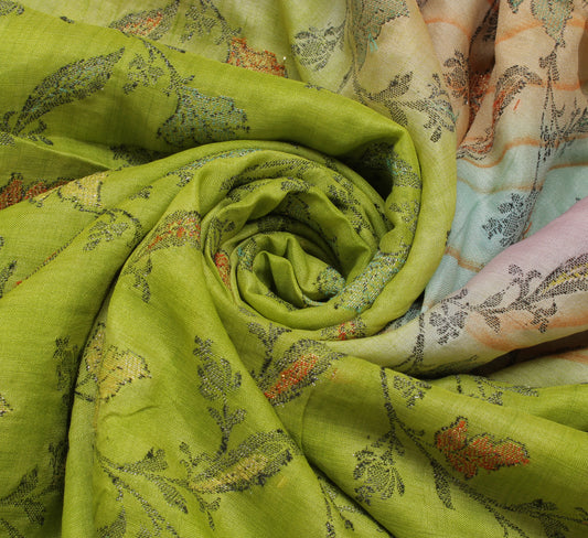 Sushila Vintage Multi-Color Saree Pure Silk Woven & Printed Floral Sari Fabric