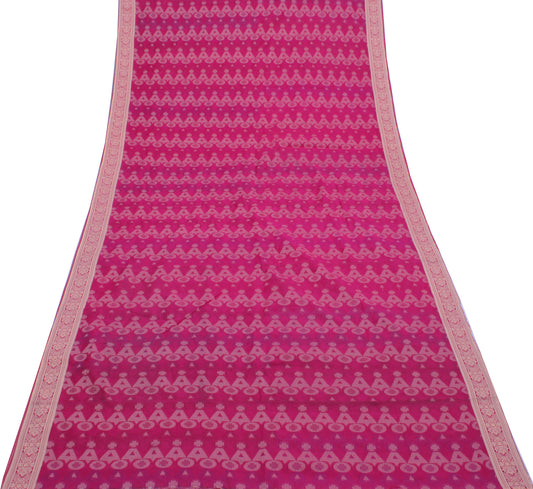 Sushila Vintage Pink Indian Saree Blend Cotton All Over Woven Sari Craft Fabric