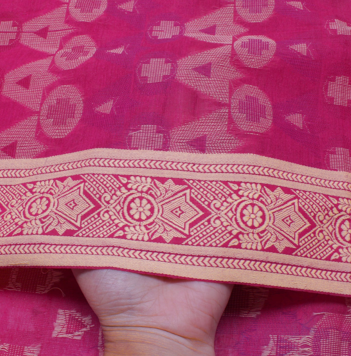 Sushila Vintage Pink Indian Saree Blend Cotton All Over Woven Sari Craft Fabric