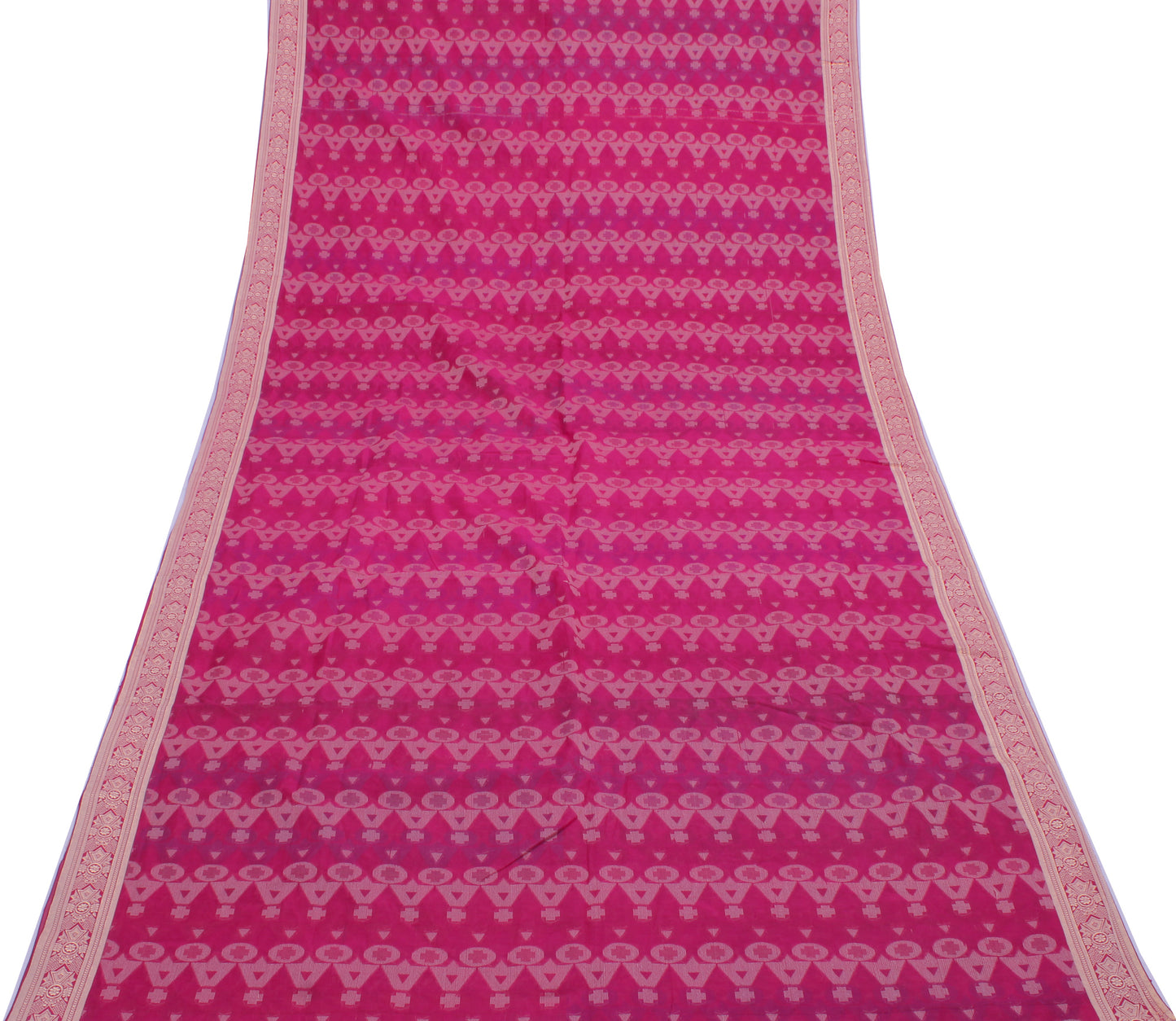 Sushila Vintage Pink Indian Saree Blend Cotton All Over Woven Sari Craft Fabric