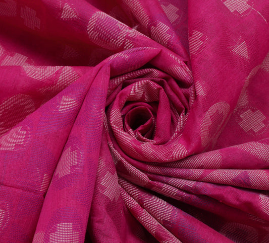 Sushila Vintage Pink Indian Saree Blend Cotton All Over Woven Sari Craft Fabric