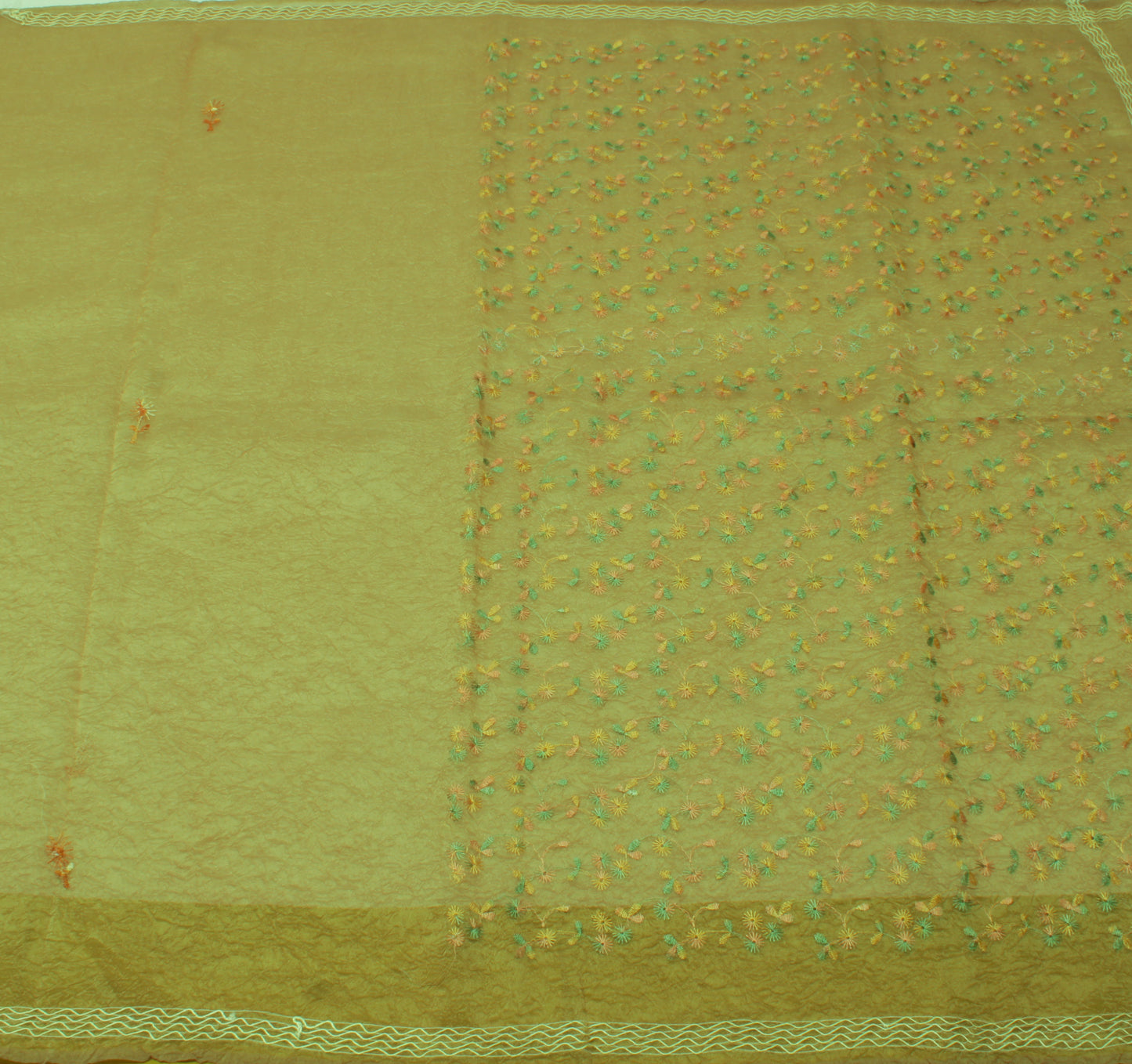 Sushila Vintage Green Saree Blend Silk Hand Embroidered Floral Sari Craft Fabric