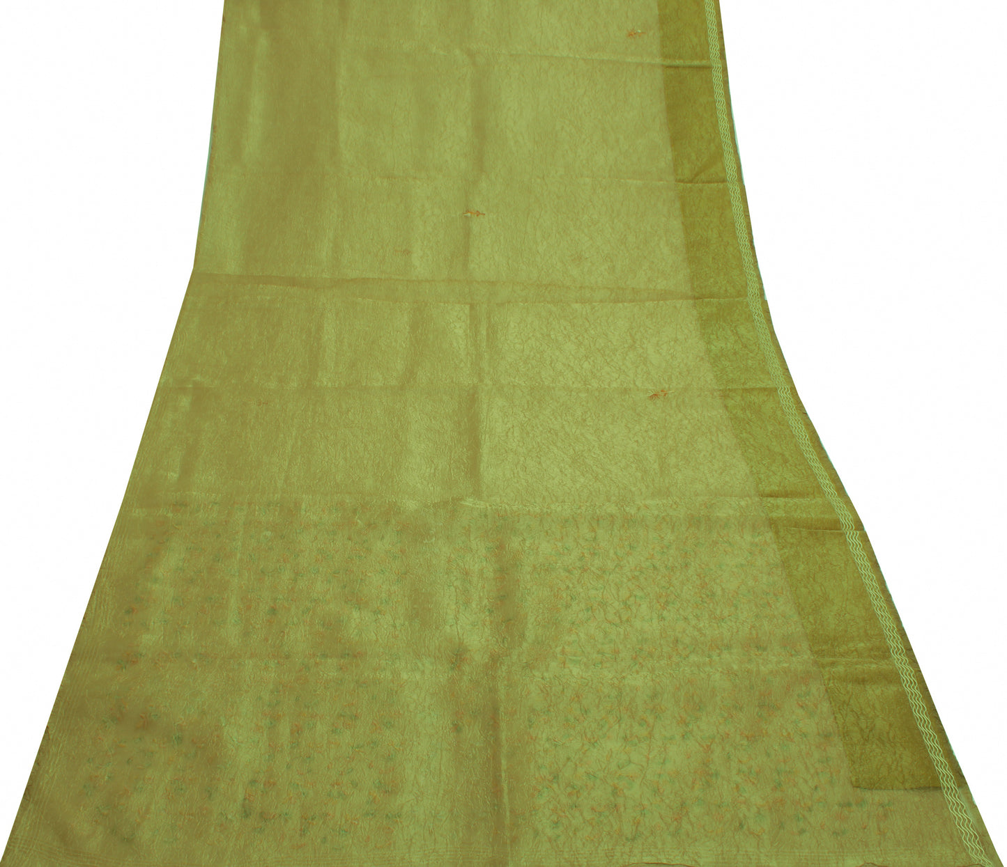 Sushila Vintage Green Saree Blend Silk Hand Embroidered Floral Sari Craft Fabric