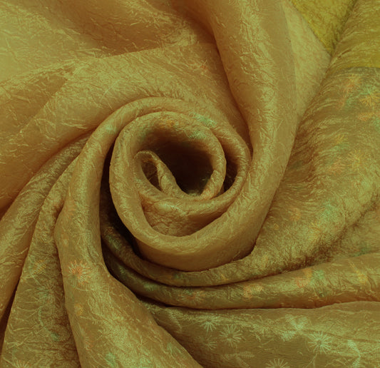 Sushila Vintage Green Saree Blend Silk Hand Embroidered Floral Sari Craft Fabric
