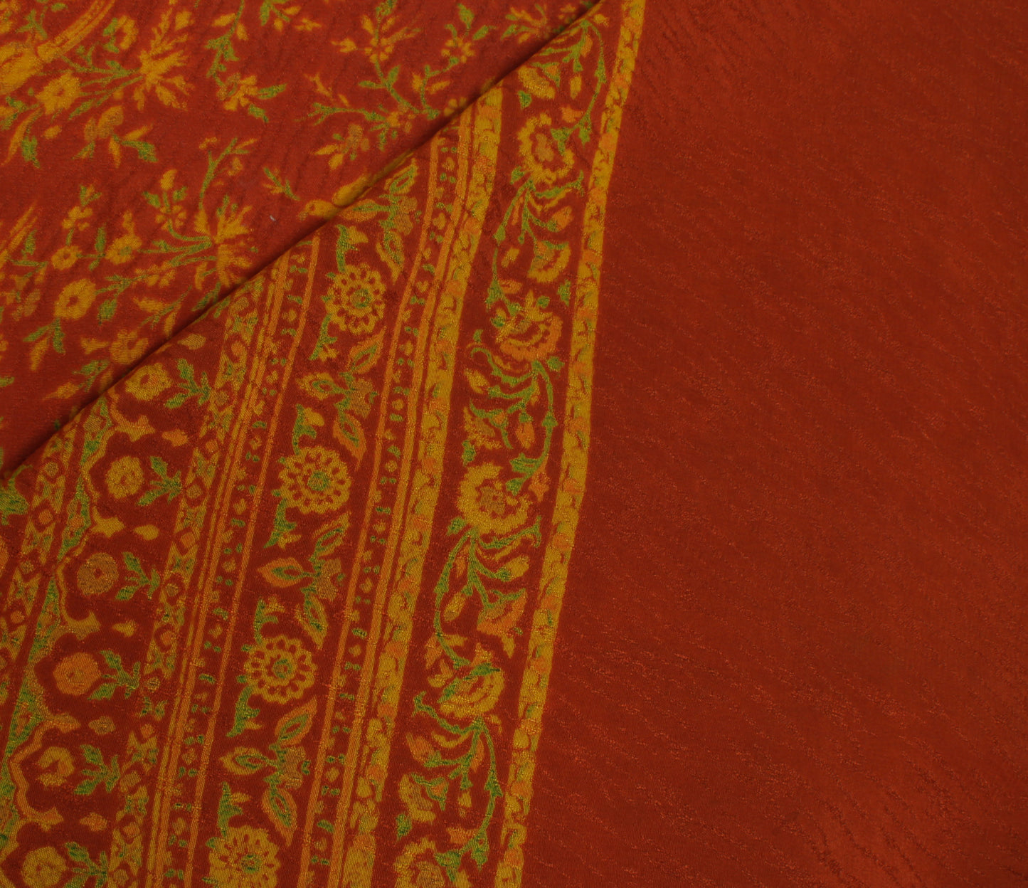 Sushila Vintage Rust Saree Pure Georgette Silk Printed Parrot Sari Craft Fabric