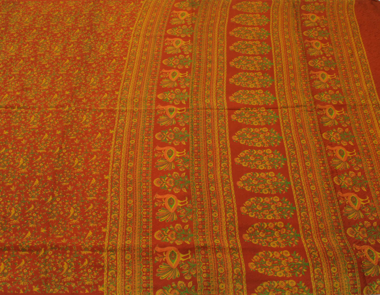 Sushila Vintage Rust Saree Pure Georgette Silk Printed Parrot Sari Craft Fabric