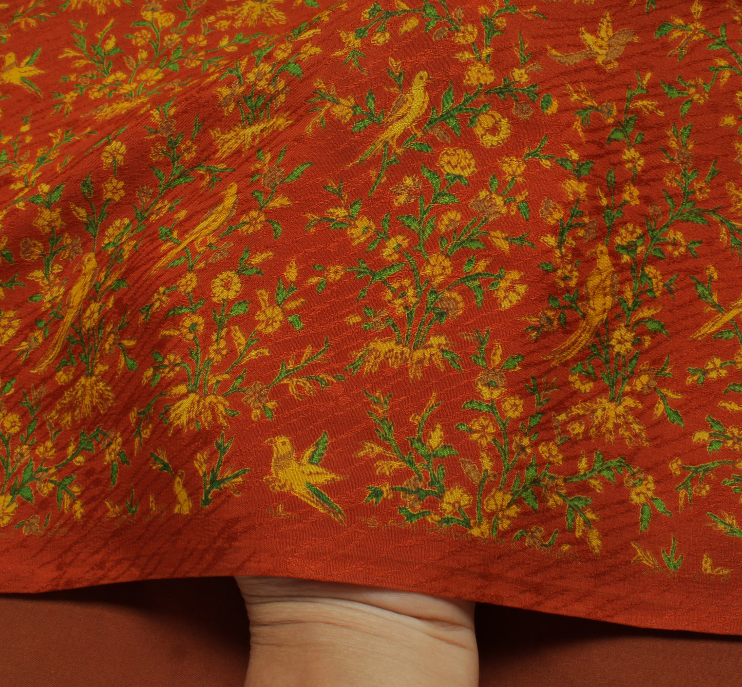 Sushila Vintage Rust Saree Pure Georgette Silk Printed Parrot Sari Craft Fabric