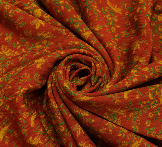 Sushila Vintage Rust Saree Pure Georgette Silk Printed Parrot Sari Craft Fabric