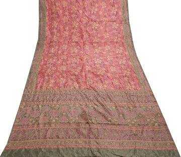 Sushila Vintage Pink Indian Saree 100% Pure Silk Printed Floral Sari Fabric