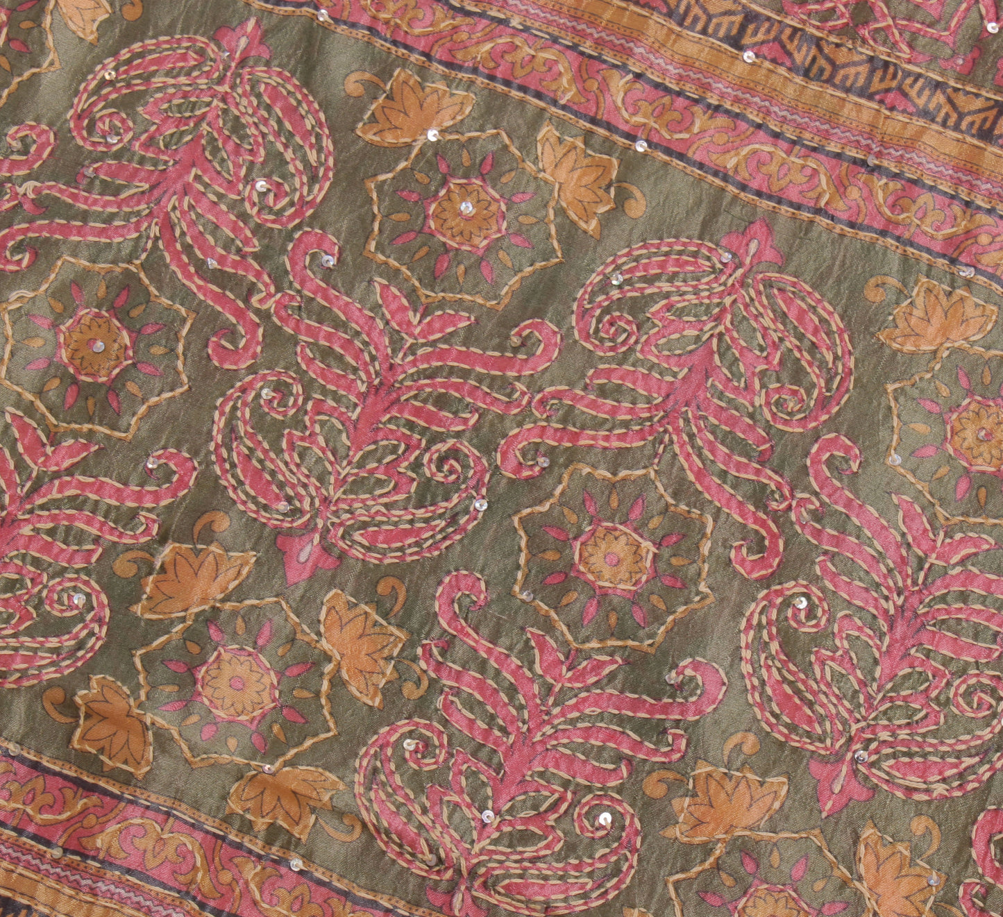 Sushila Vintage Pink Indian Saree 100% Pure Silk Printed Floral Sari Fabric