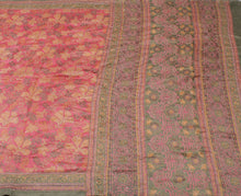 Sushila Vintage Pink Indian Saree 100% Pure Silk Printed Floral Sari Fabric