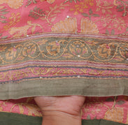 Sushila Vintage Pink Indian Saree 100% Pure Silk Printed Floral Sari Fabric