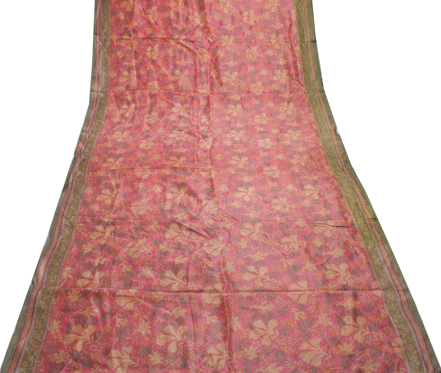 Sushila Vintage Pink Indian Saree 100% Pure Silk Printed Floral Sari Fabric
