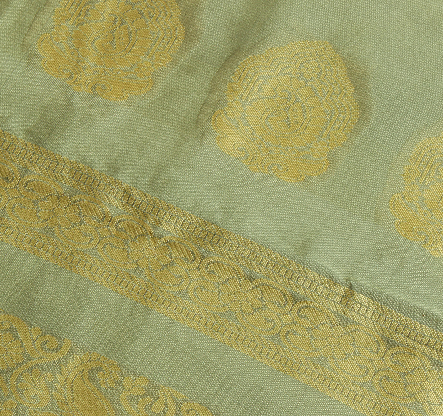 Sushila Vintage Green Indian Saree Blend Silk Woven Paisley Sari Craft Fabric