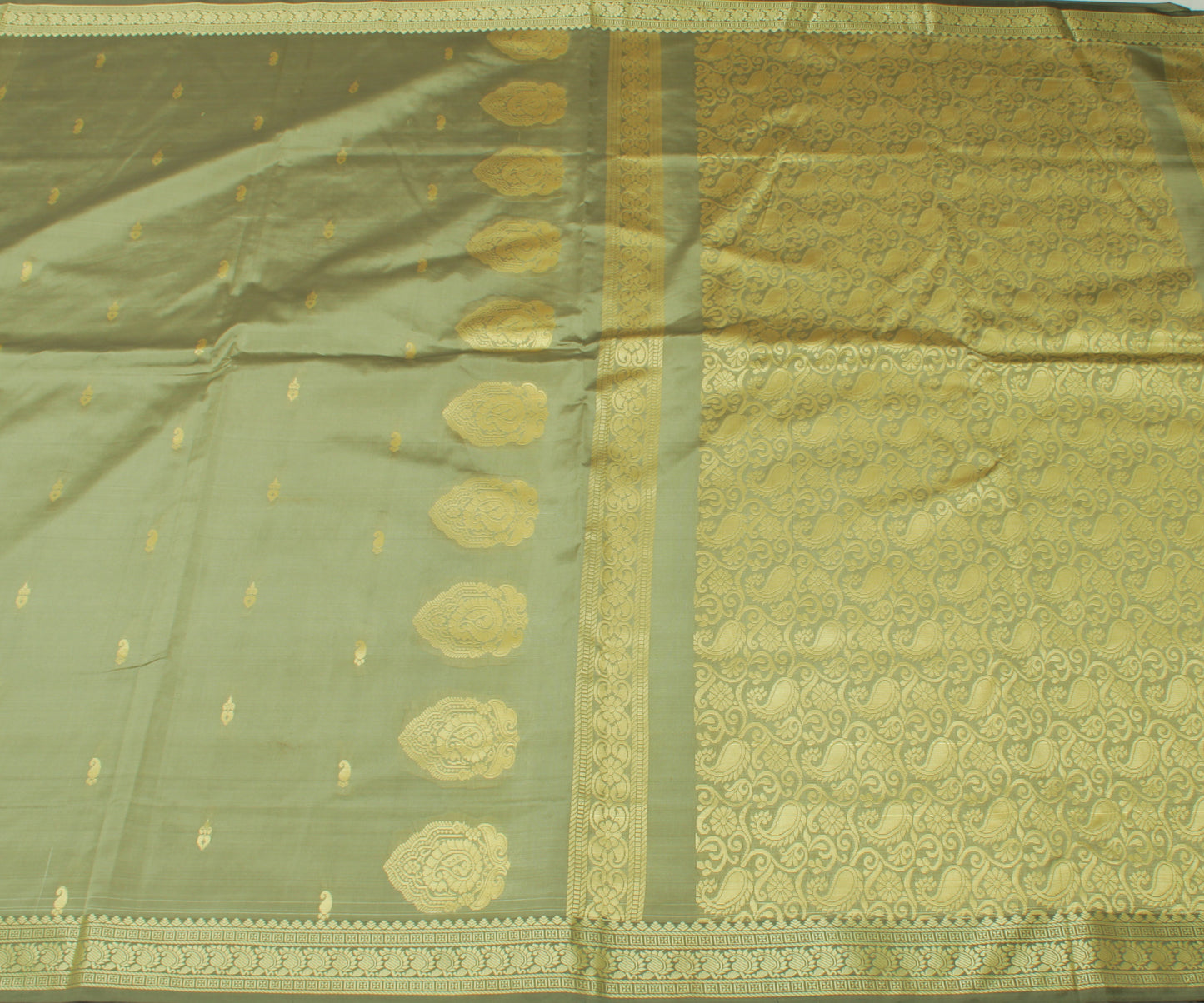Sushila Vintage Green Indian Saree Blend Silk Woven Paisley Sari Craft Fabric