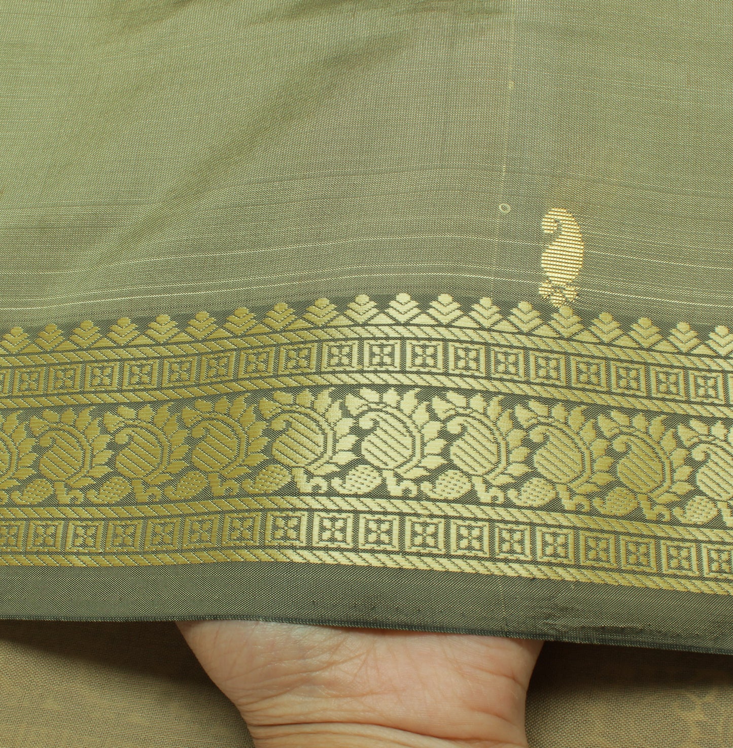 Sushila Vintage Green Indian Saree Blend Silk Woven Paisley Sari Craft Fabric