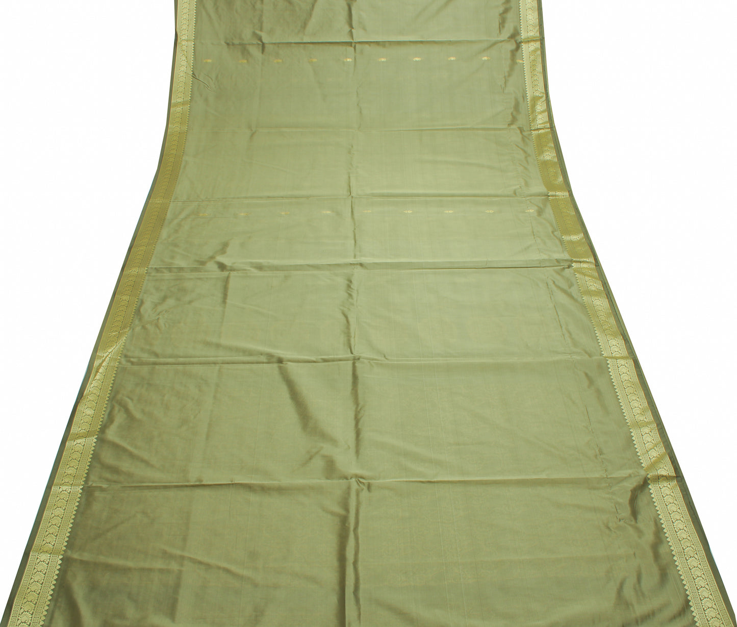 Sushila Vintage Green Indian Saree Blend Silk Woven Paisley Sari Craft Fabric