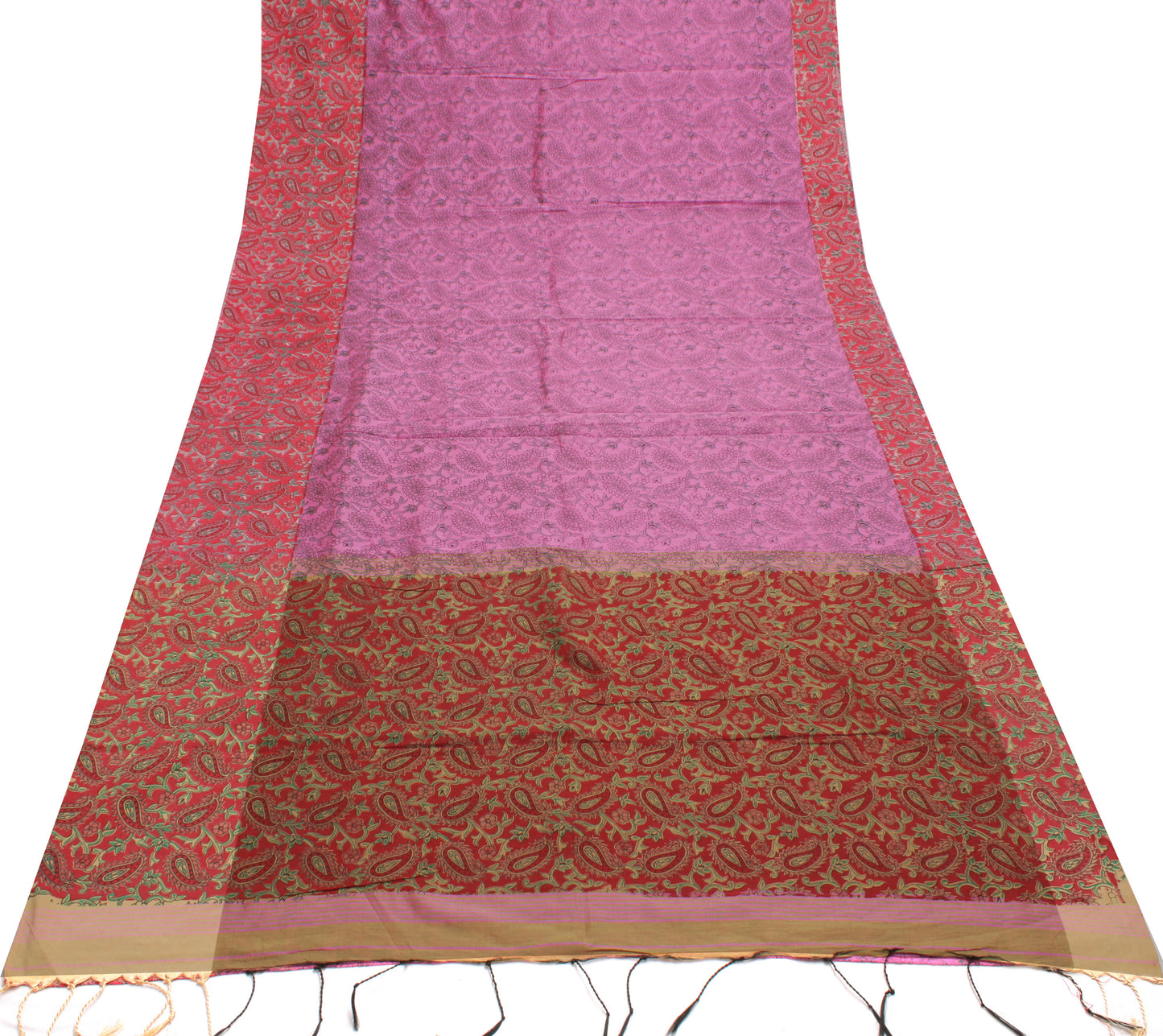 Sushila Vintage Pink Indian Saree Blend Silk Printed Paisley Sari Craft Fabric