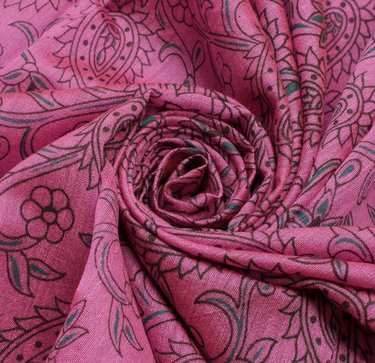 Sushila Vintage Pink Indian Saree Blend Silk Printed Paisley Sari Craft Fabric
