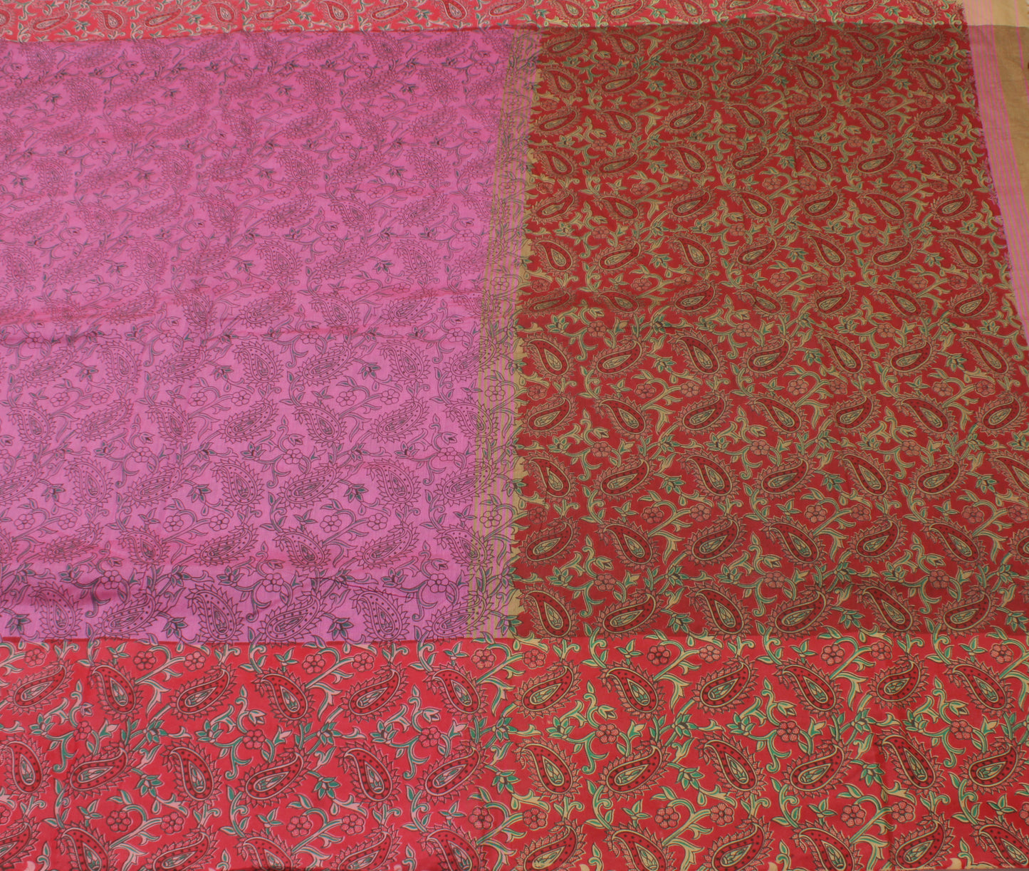 Sushila Vintage Pink Indian Saree Blend Silk Printed Paisley Sari Craft Fabric