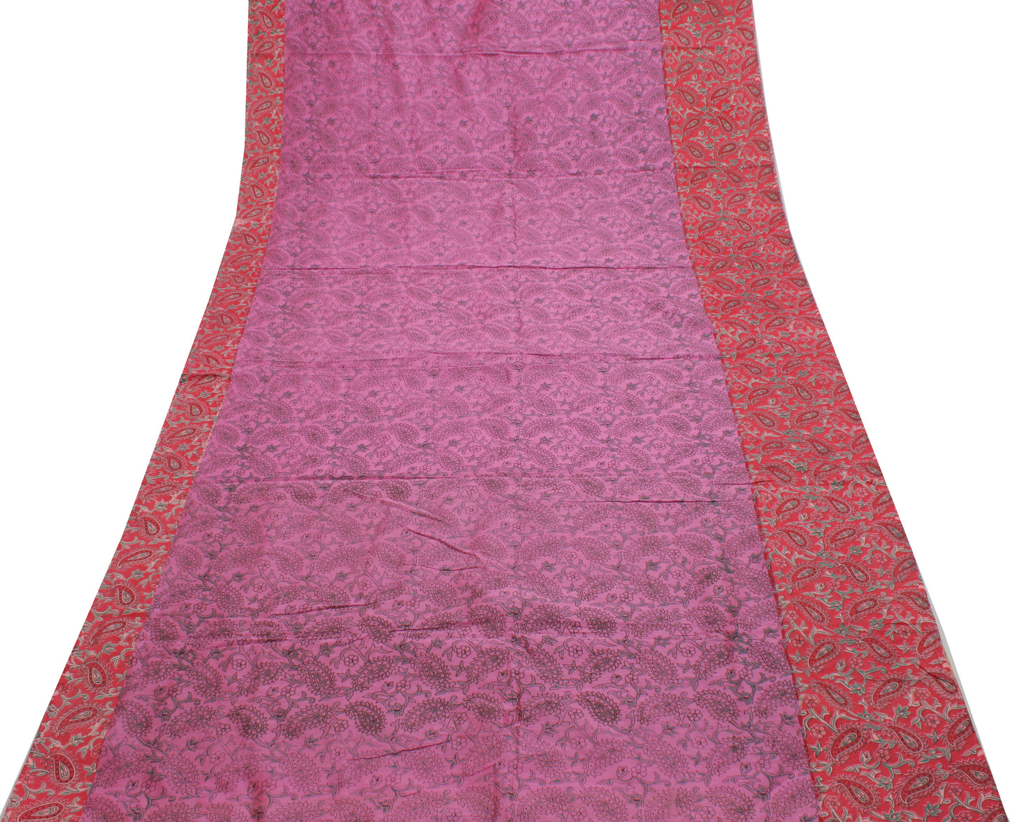 Sushila Vintage Pink Indian Saree Blend Silk Printed Paisley Sari Craft Fabric