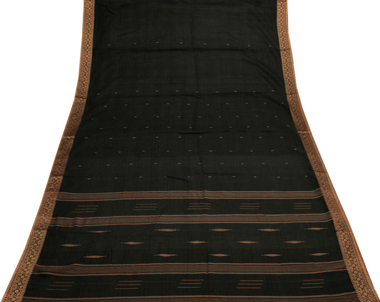 Sushila Vintage Black Indian Saree Pure Cotton Woven Sari Craft Sari Fabric