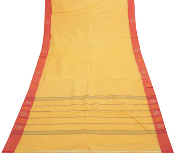 Sushila Vintage Yellow Indian Saree Pure Cotton Printed Sari Craft 5 Yard Fabric