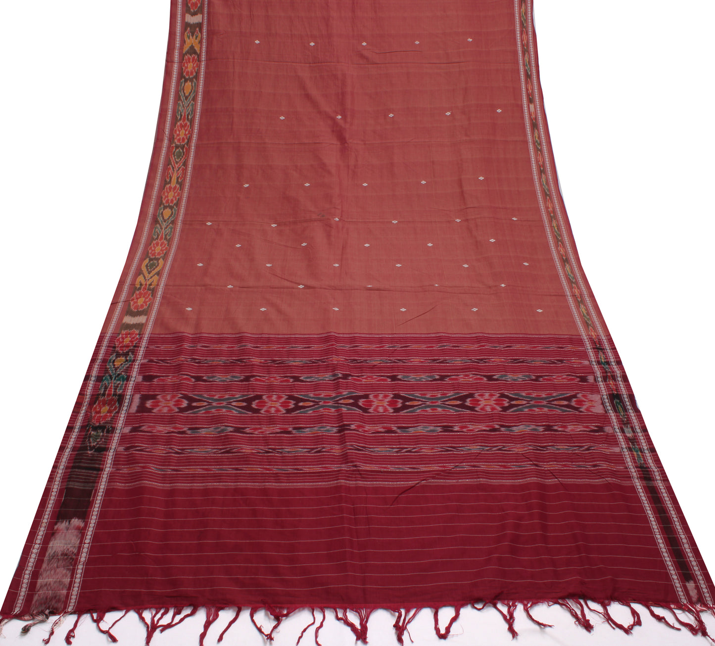 Sushila Vintage Indian Sari Pure Cotton Hand Woven Ikat Patola Sari Craft Fabric