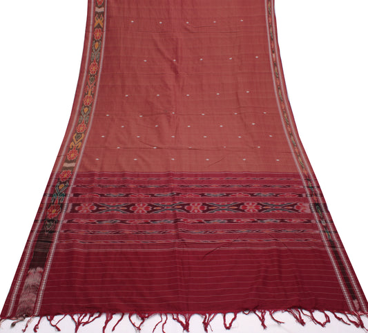 Sushila Vintage Indian Sari Pure Cotton Hand Woven Ikat Patola Sari Craft Fabric