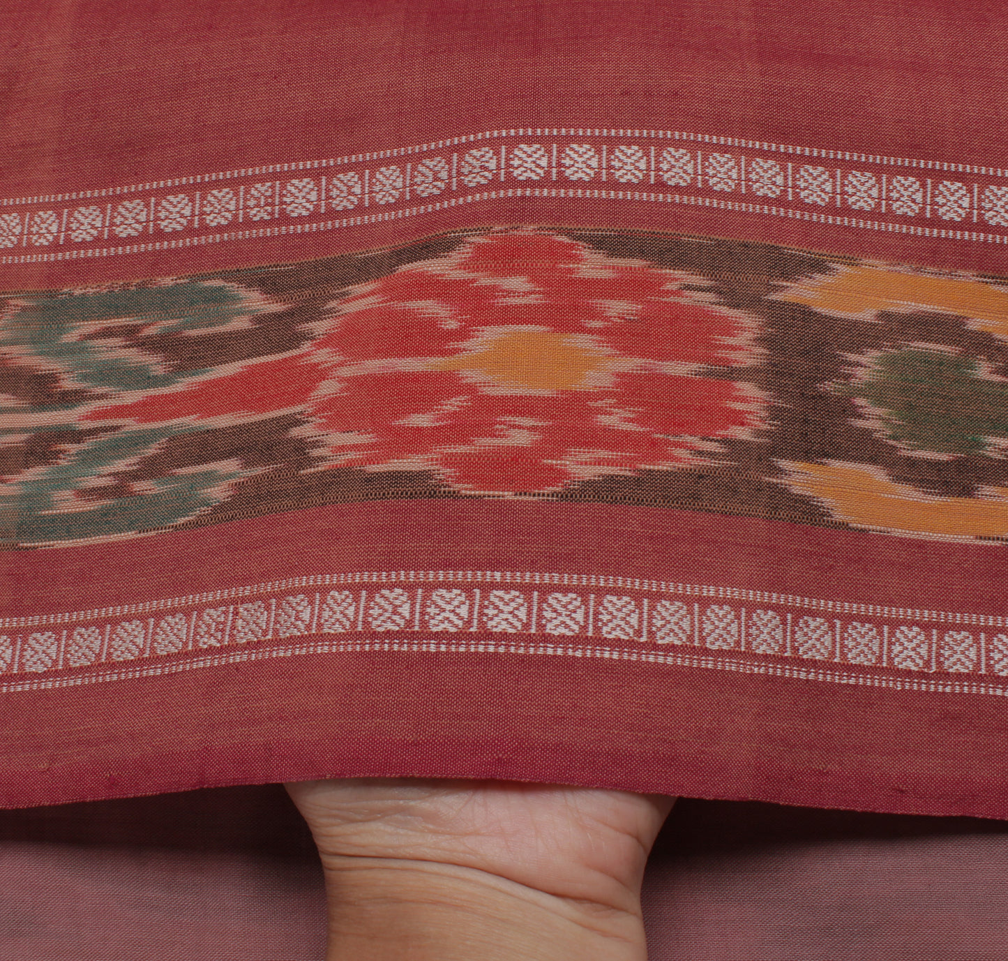 Sushila Vintage Indian Sari Pure Cotton Hand Woven Ikat Patola Sari Craft Fabric