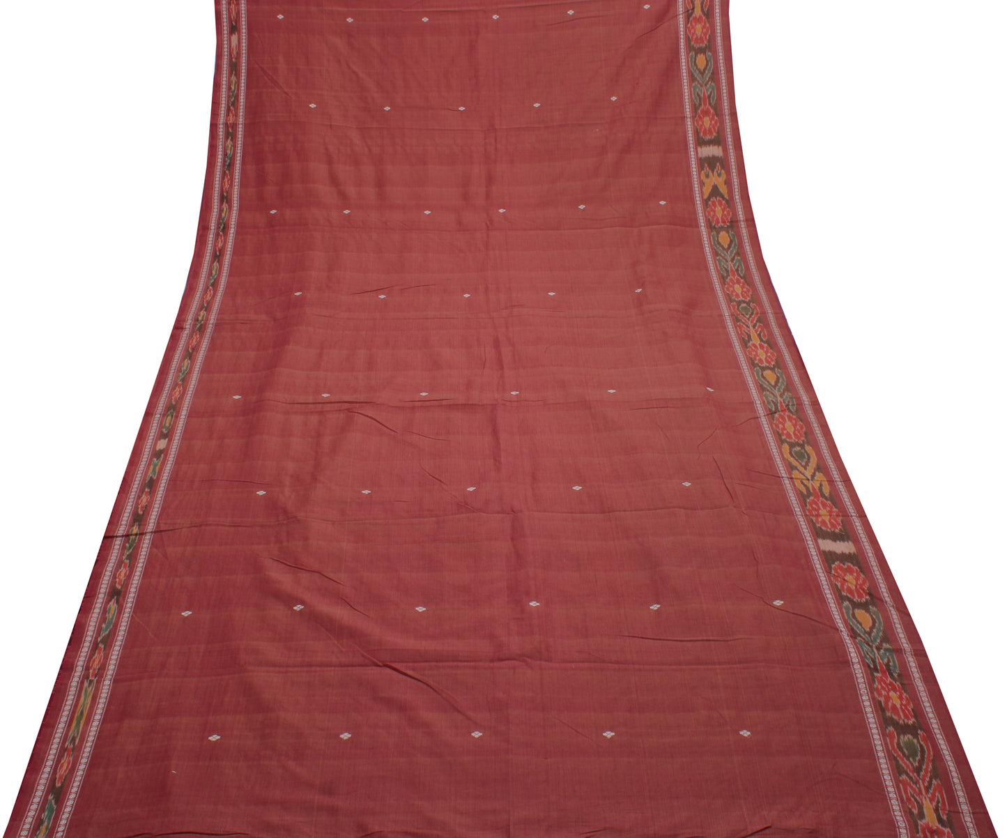 Sushila Vintage Indian Sari Pure Cotton Hand Woven Ikat Patola Sari Craft Fabric